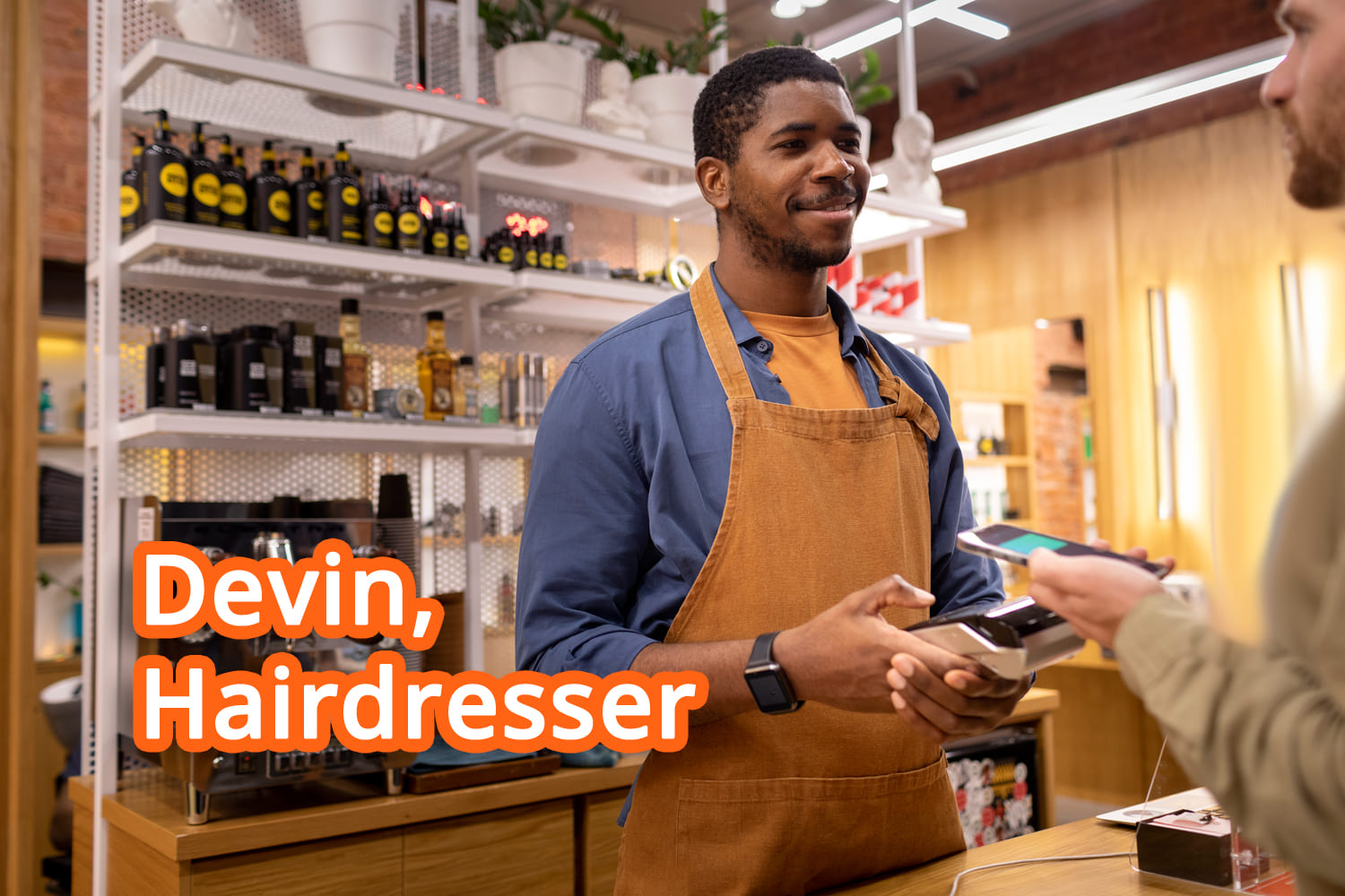 Hairdresser getting the payment from a client