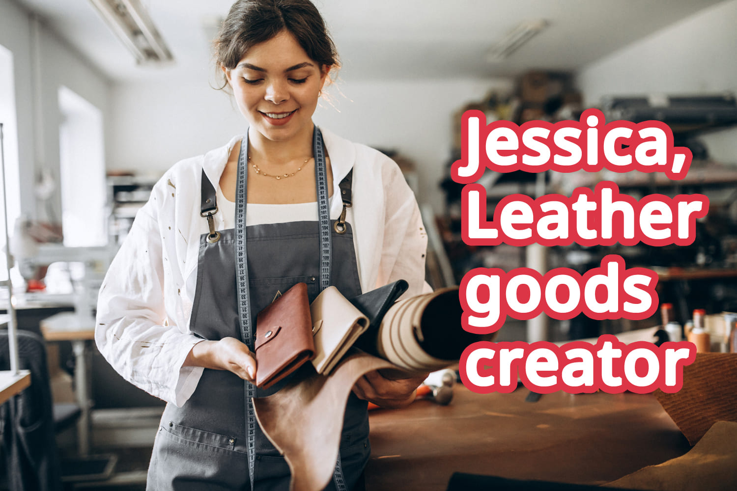 Leather specialist holding leather wallets